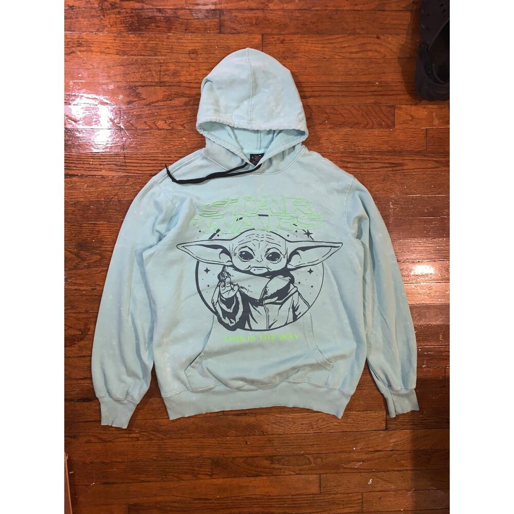 Star Wars Grogu Baby Yoda Hoodie Mens Large Green Embroidered Mandalorian
